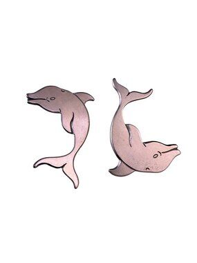 Metallic Dolphin Shaped Earrings Silver Tone Stainless Post Lightweight Design
